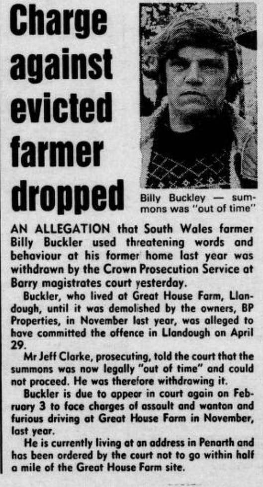 Press cutting: “Charge against evicted farmer dropped”